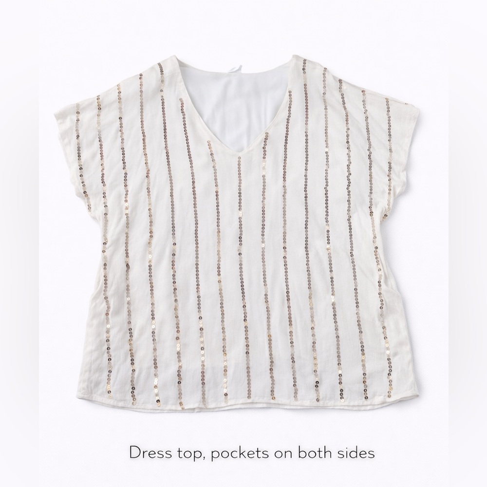 Sequin Striped White Top
